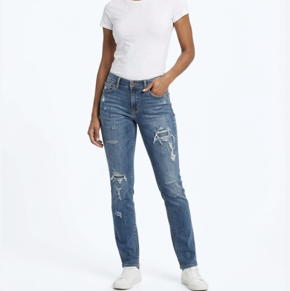 Kut from the Kloth Women's Straight Leg Distressed Jeans - Blue